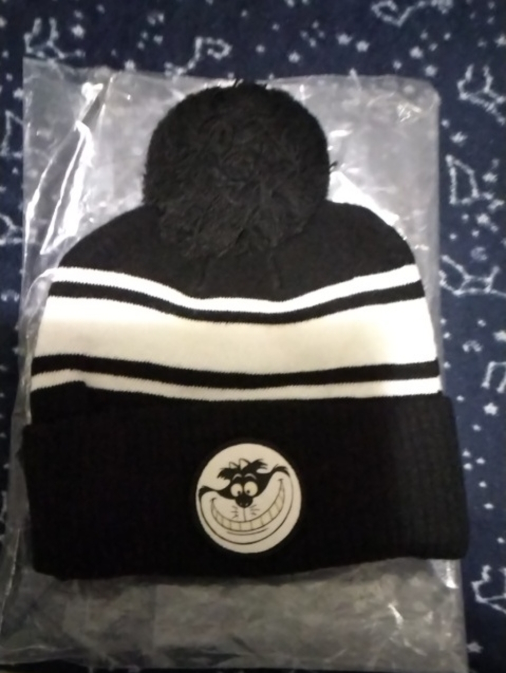 Y2K Disney By Vans Black & White Pom Cuffed Beanie with Smiling Patch OSFA